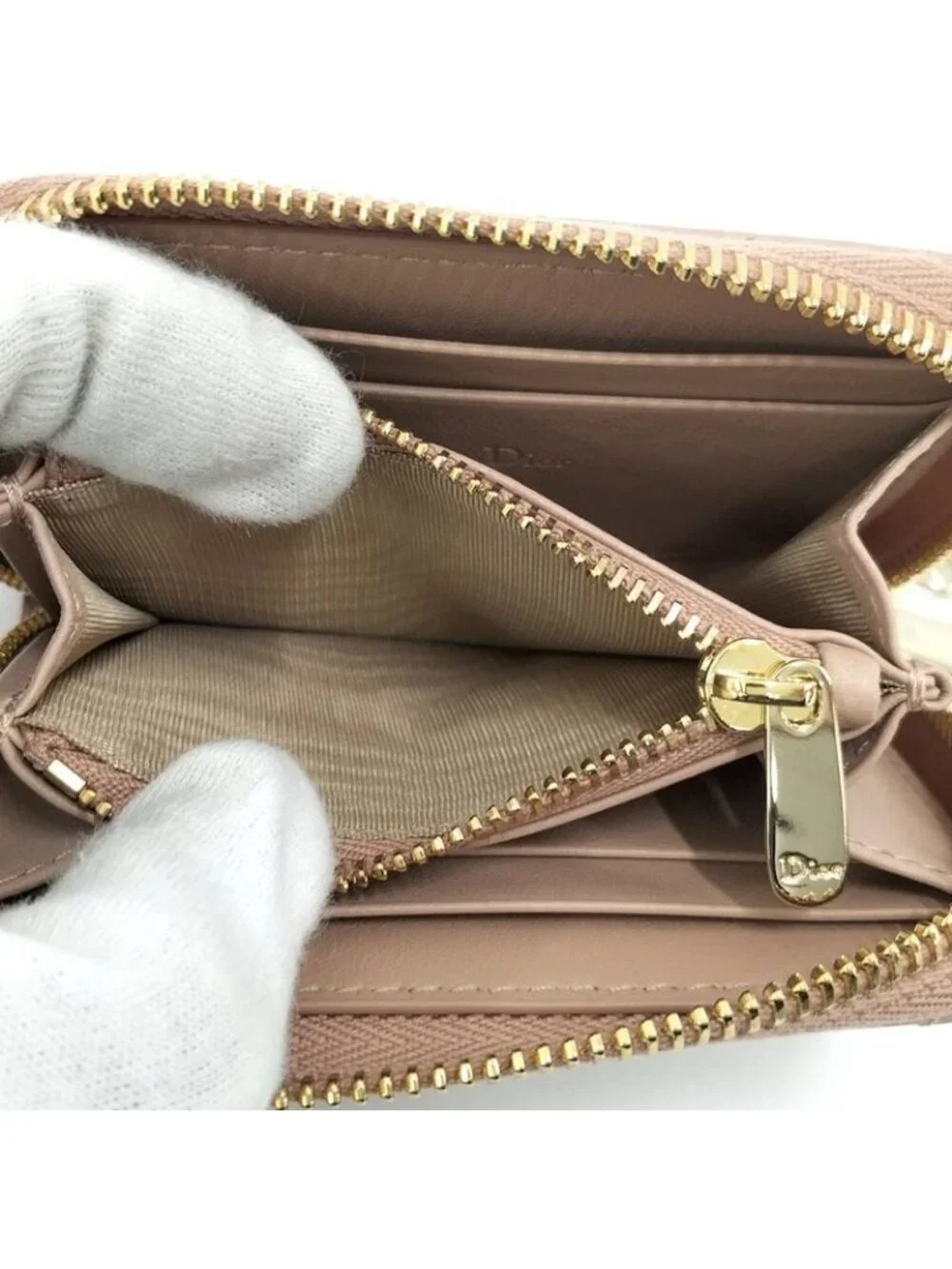 Dior Lady Mini Wallet Cannage Beige Pink